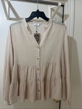 Bluivy Soft Blush Tiered Button-Front Blouse